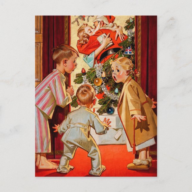 Cartes Pour Fêtes Annuelles Maman embrasse le Père Noël (Devant)