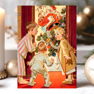 Cartes Pour Fêtes Annuelles Maman embrasser le Père Noël Vintage Scène de Noël