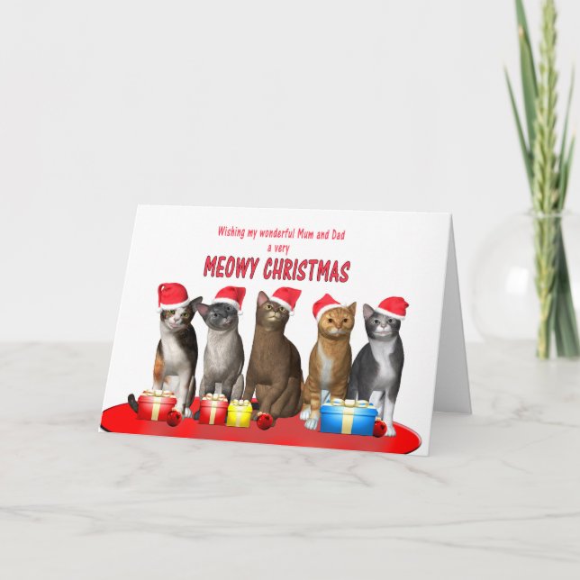 Cartes Pour Fêtes Annuelles Maman et papa, Chats en casquettes de Noël (Devant)