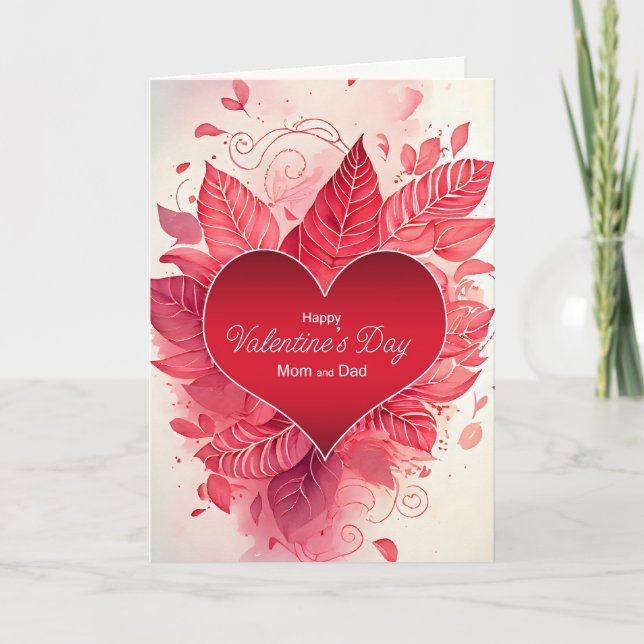 Cartes Pour Fêtes Annuelles Maman et papa Coeur et botaniques Saint Valentin (Devant)