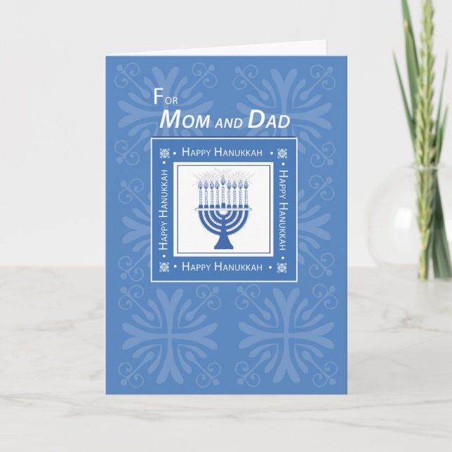 Cartes Pour Fêtes Annuelles Maman et papa Hanukkah Wishes Blue Menorah (Devant)