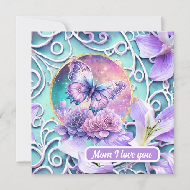 Cartes Pour Fêtes Annuelles Maman Je T'Aime Imaginaire Purple Butterfly Univer (Devant)