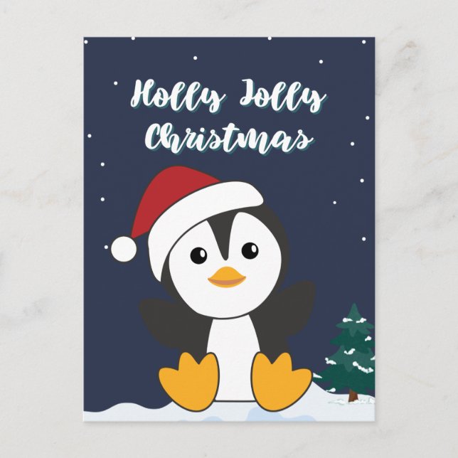 Cartes Pour Fêtes Annuelles Manchot Noël Neige Animaux Hiver Manchots Hol (Devant)