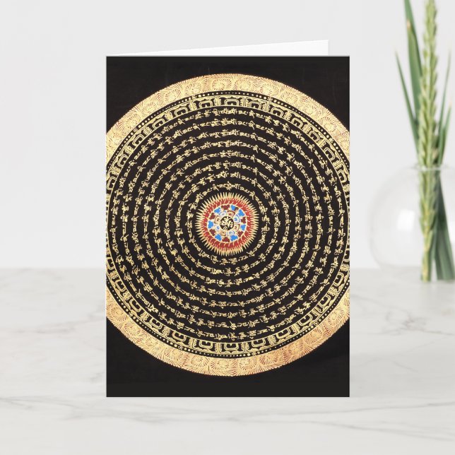Cartes Pour Fêtes Annuelles Mandala Art tibétain (or et noir) (Devant)