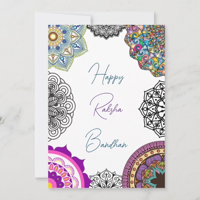 Cartes Pour Fêtes Annuelles Mandala colorée Happy Raksha Bandhan (Devant)