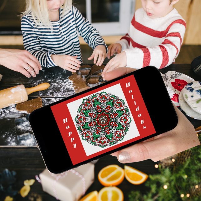 Cartes Pour Fêtes Annuelles Mandala de Noël rouge et vert (Instant Download gives you more time to do the important things
)