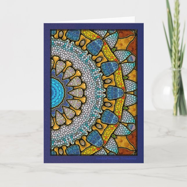 Cartes Pour Fêtes Annuelles Mandala numérique jaune et bleu (Devant)