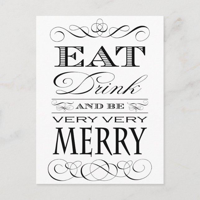 Cartes Pour Fêtes Annuelles Mangez Boire et être très Joyeux Design élégant (Devant)