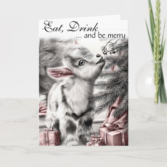 Cartes Pour Fêtes Annuelles Mangez Boire Soyez Joyeux - Baby Chèvre Noël (Devant)