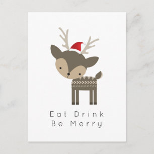 Cartes Pour Fêtes Annuelles Mangez Boire Soyez Joyeux Cerf De Noël En Chapeau 