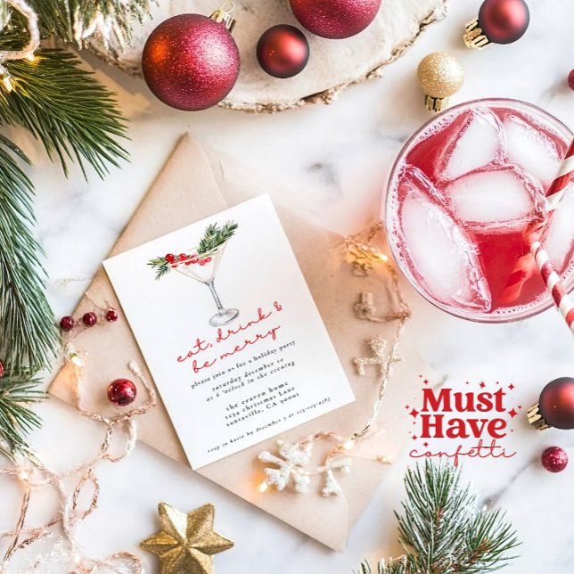 Cartes Pour Fêtes Annuelles Mangez, buvez et soyez joyeux Noël fête Potluck (Créateur téléchargé)