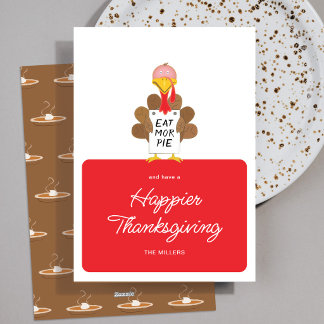 Cartes Pour Fêtes Annuelles Mangez Plus De Tarte Drôle Dindon Joyeux Thanksgiv