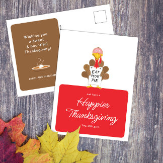 Cartes Pour Fêtes Annuelles Mangez Plus De Tarte Drôle Dindon Joyeux Thanksgiv