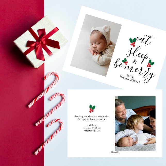 Cartes Pour Fêtes Annuelles Mangez Sommeil Soyez Joyeux Amusant Bébé Photo Noë (Créateur téléchargé)