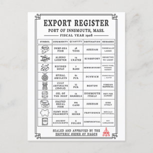 Cartes Pour Fêtes Annuelles Manifeste d'expédition d'Innsmouth Mer profonde Vi