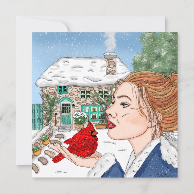 Cartes Pour Fêtes Annuelles Manteau anglais tiré à la main et cardinal (Devant)