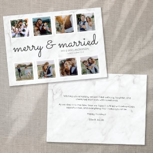 Cartes Pour Fêtes Annuelles Marbre Script Photo Joyeux & Mariés