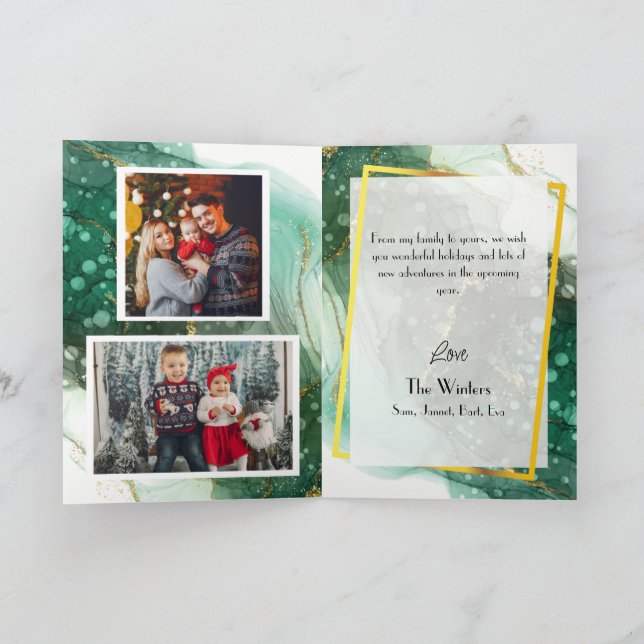 Cartes Pour Fêtes Annuelles Marbre vert Arbre de Noël Photo famille (Intérieur)