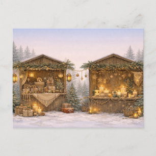 Cartes Pour Fêtes Annuelles Marché de Noël rustique à l'aquarelle neutre et ch