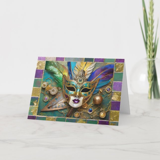 Cartes Pour Fêtes Annuelles Mardi Gras Troisième Oeil Gold Céramique Masque (Devant)