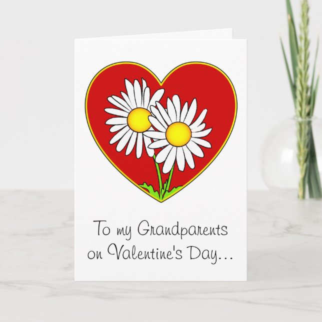 Cartes Pour Fêtes Annuelles Marguerites dans un coeur Valentine grands-parents (Devant)