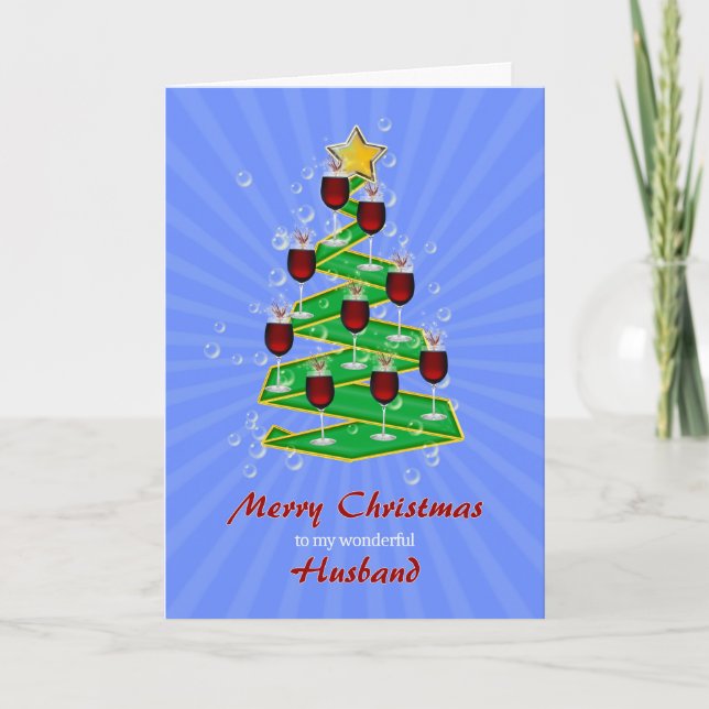Cartes Pour Fêtes Annuelles Mari, arbre de Noël avec vin (Devant)