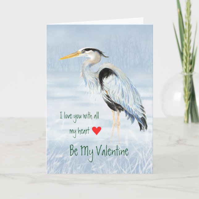 Cartes Pour Fêtes Annuelles Mari Valentine Aime mon coeur Grand Héron Bleu (Devant)