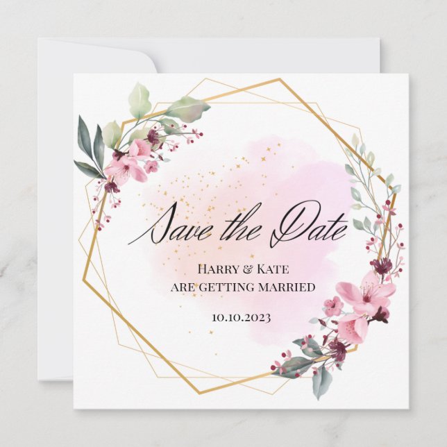 Cartes Pour Fêtes Annuelles mariage à l'aquarelle florale enregistrer la date (Devant)
