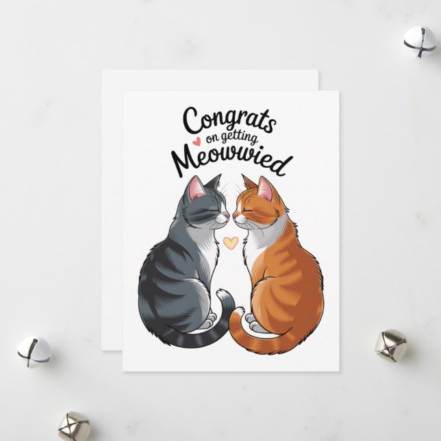 Cartes Pour Fêtes Annuelles Mariage Amoureux des chats gentil Félicitations Fi (Devant/Arrière en situation)