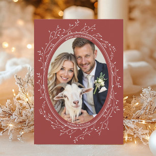 Cartes Pour Fêtes Annuelles Mariage Bohème Rustique Photo Joyeux et Mariés Rou