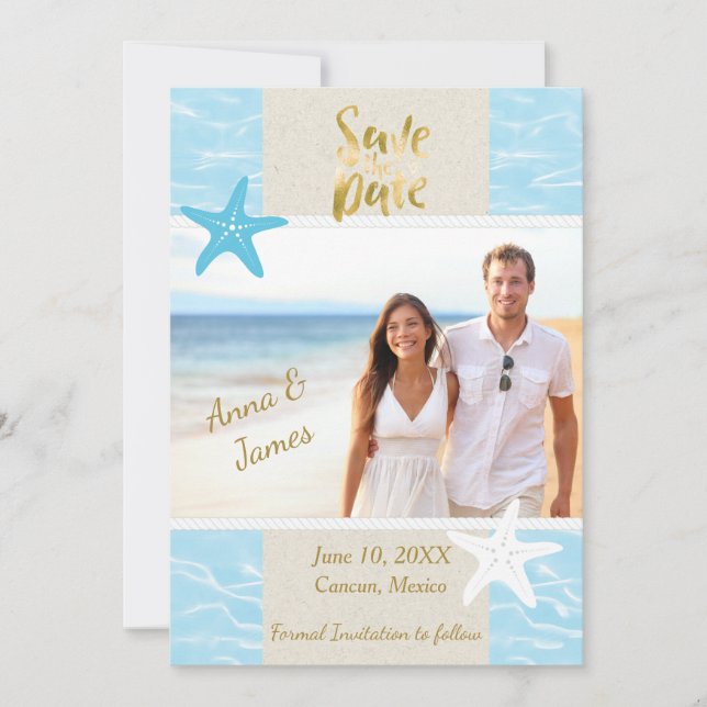 Cartes Pour Fêtes Annuelles Mariage de destination plage Enregistrer la date (Devant)