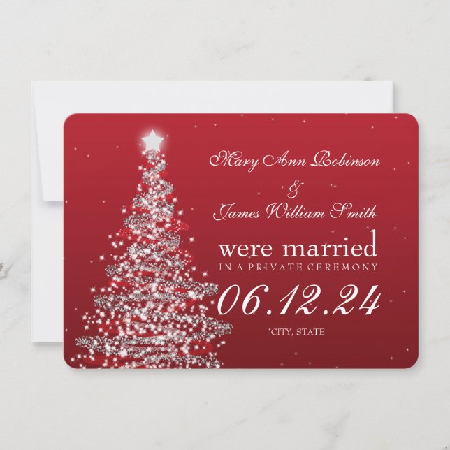 Cartes Pour Fêtes Annuelles Mariage Élégant de Noël Fuite Rouge Argent (Devant)