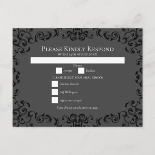 Cartes Pour Fêtes Annuelles Mariage gothique avec tourbillons gris et noir