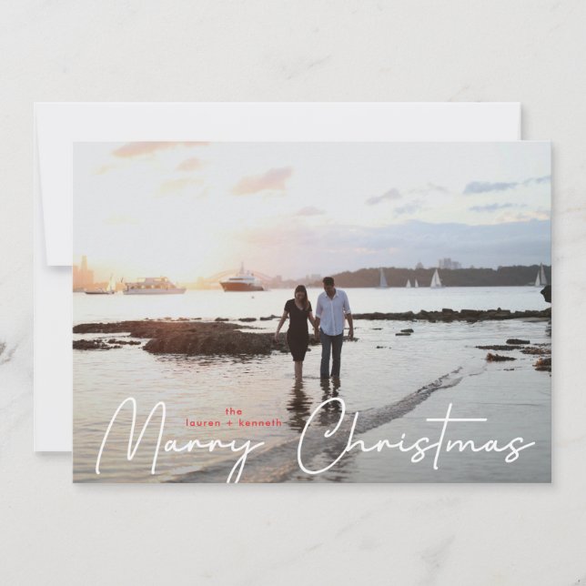 Cartes Pour Fêtes Annuelles Mariage Noël Blanc moderne main écrite Photo (Devant)