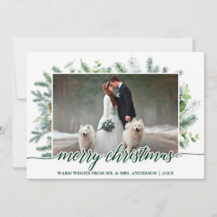 Cartes Pour Fêtes Annuelles Mariage Photo Calligraphie Pin de Noël Verdure