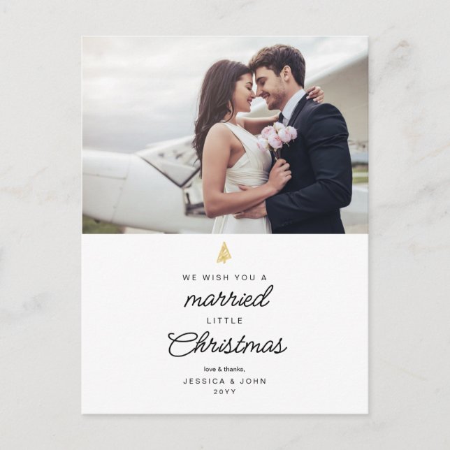 Cartes Pour Fêtes Annuelles Mariage photo de Noël Marié Petit Noël Merci (Devant)
