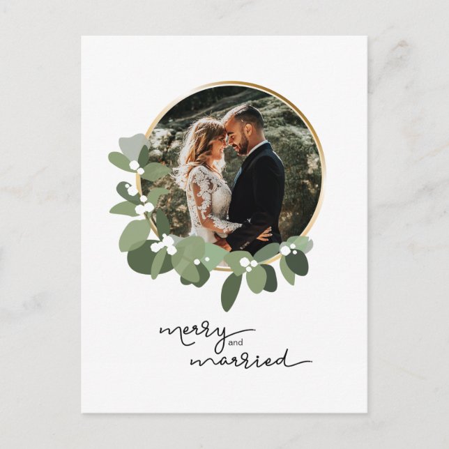 Cartes Pour Fêtes Annuelles Mariage Photo Joyeux et marié Premier Noël (Devant)