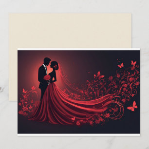 Cartes Pour Fêtes Annuelles Mariage Rouge Romantique Silhouette de la Mariée e