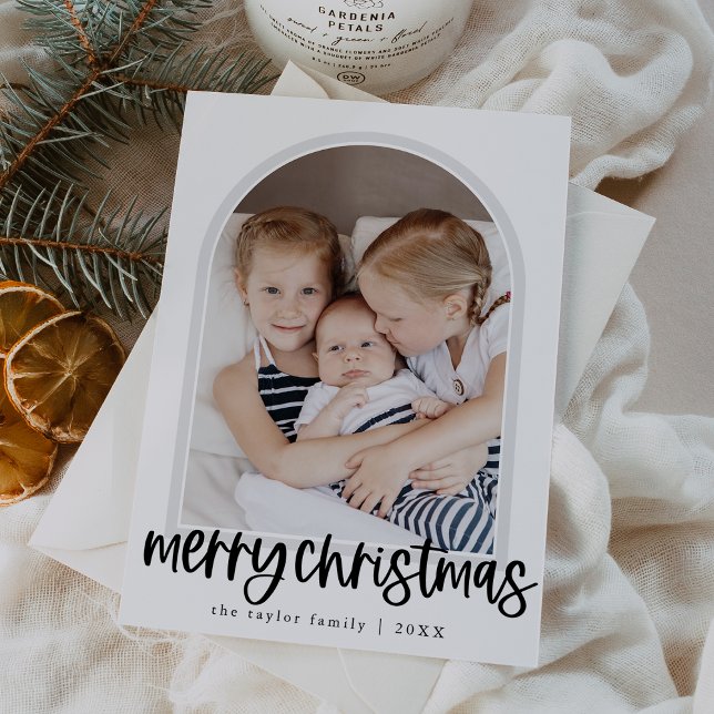 Cartes Pour Fêtes Annuelles MARIAH Black Arch Family Photo Joyeux Noël (MARIAH Black Arch Family Photo Merry Christmas Holiday Card)