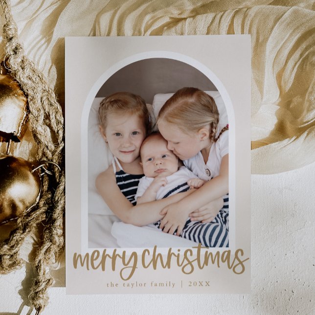 Cartes Pour Fêtes Annuelles MARIAH Gold Arch Family Photo Joyeux Noël (MARIAH Gold Arch Family Photo Merry Christmas Holiday Card)