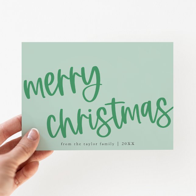 Cartes Pour Fêtes Annuelles MARIAH Green Cute Famille tendance Joyeux Noël (MARIAH Green Cute Trendy Family Merry Christmas Holiday Card)