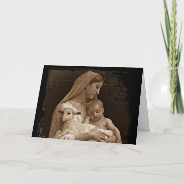 Cartes Pour Fêtes Annuelles Marie Bébé Jésus et Agneau (Devant)