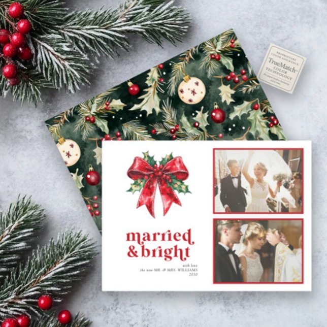 Cartes Pour Fêtes Annuelles Marié et brillant Bow rouge Holly 2 photo (Créateur téléchargé)