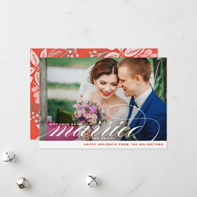 Cartes Pour Fêtes Annuelles Marié et brillant Noël Nouveaux mariés Photo (Devant/Arrière en situation)