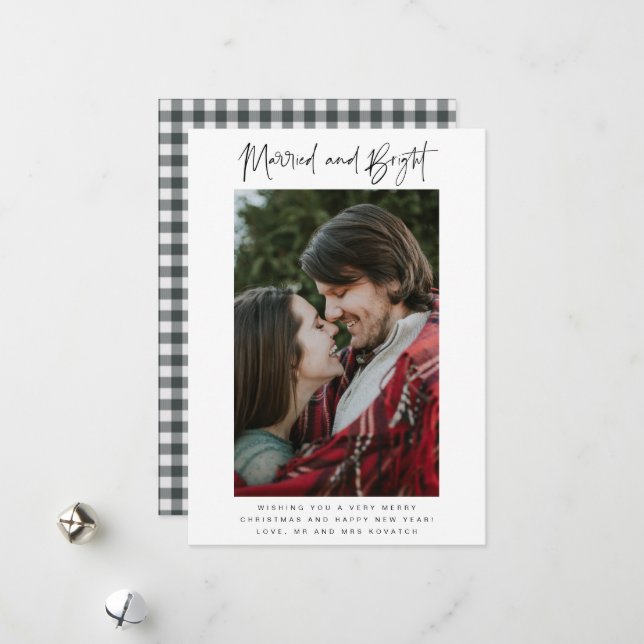 Cartes Pour Fêtes Annuelles Marié et brillant Photo Plaid Noël de mariée (Devant/Arrière en situation)
