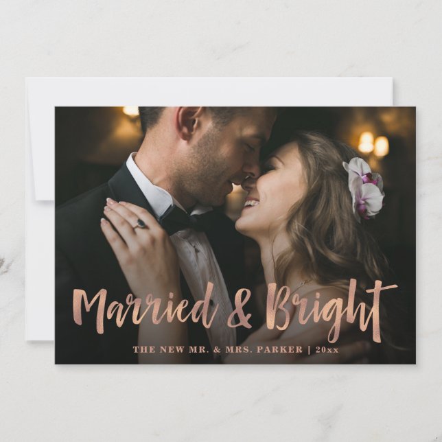 Cartes Pour Fêtes Annuelles Marié et brillant | Rose Gold Script Two Photo (Devant)