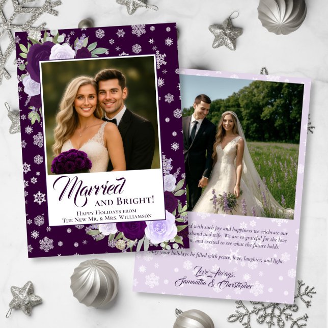 Cartes Pour Fêtes Annuelles Marié et brillant violet Roses Festive Nouveaux ma (Front/Back)