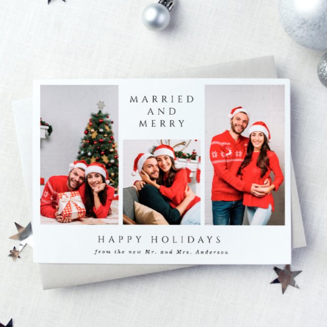 Cartes Pour Fêtes Annuelles Marié et Joyeux | 3 photos Noël (Créateur téléchargé)