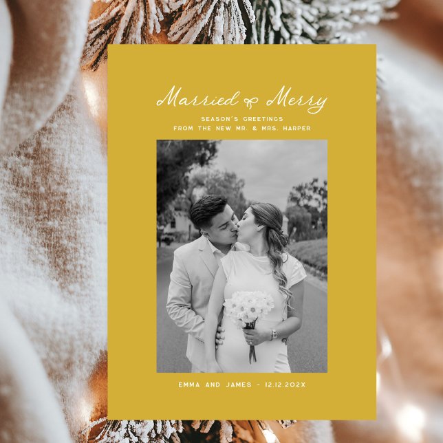 Cartes Pour Fêtes Annuelles Marié et Joyeux Bow Photo Noël Nouveaux mariés (Créateur téléchargé)