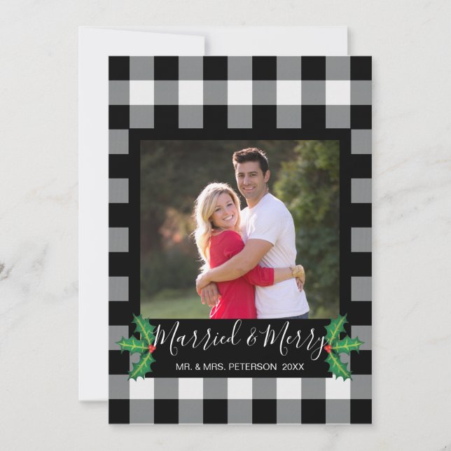 Cartes Pour Fêtes Annuelles Marié et Joyeux buffle blanc rustique Check photo (Devant)